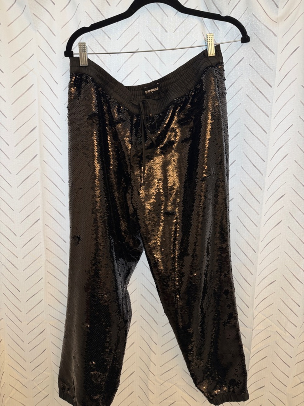 Express Black Sequin Jogger Pants with Drawstring